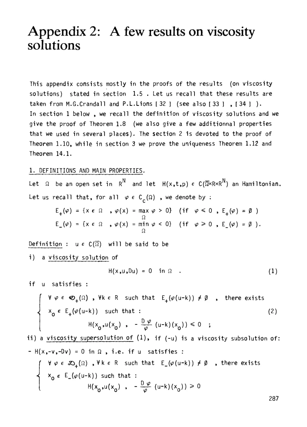 Appendix 2: A few results on viscosity solutions