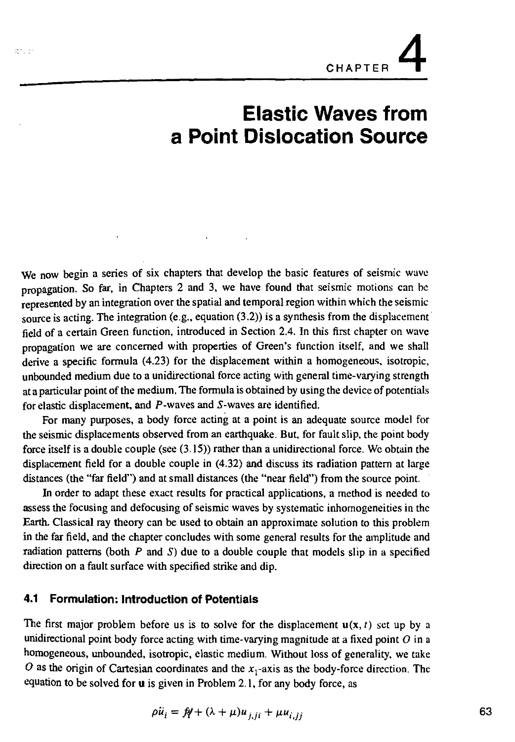 4. ELASTIC WAVES FROM A POINT DISLOCATION SOURCE