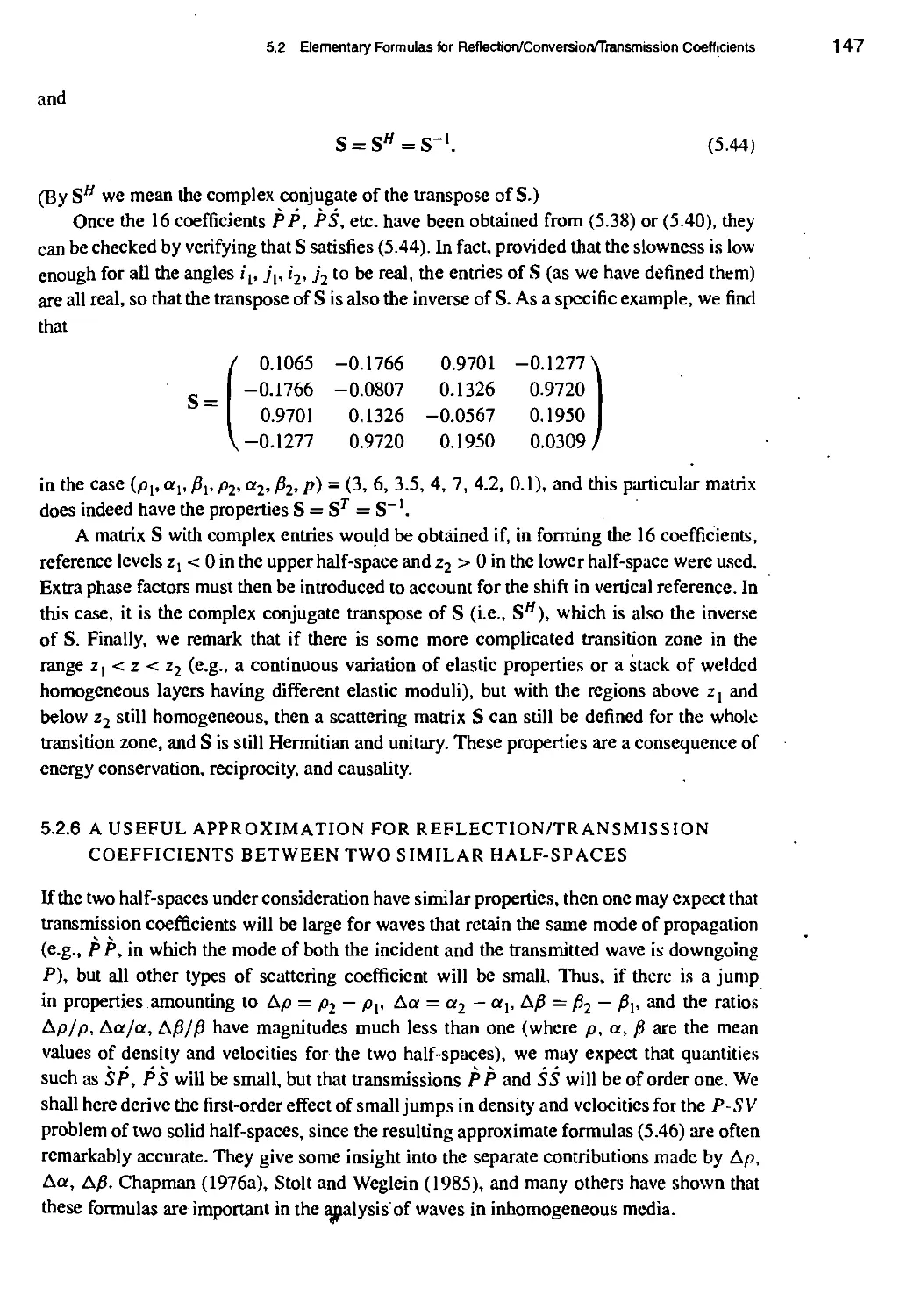 5.2.6 A useful approximation for reflection/transmission coefficients between two similar half-spaces