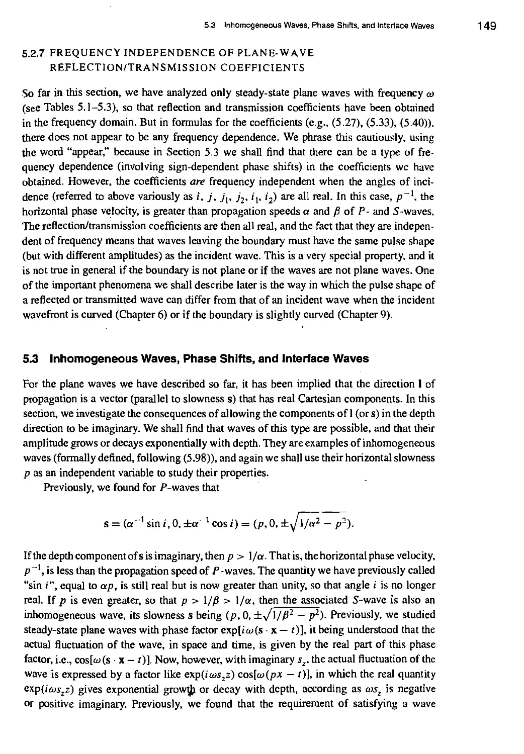 5.2.7 Frequency independence of plane-wave reflection/transmission coefficients
5.3 Inhomogeneous Waves, Phase Shifts, and Interface Waves