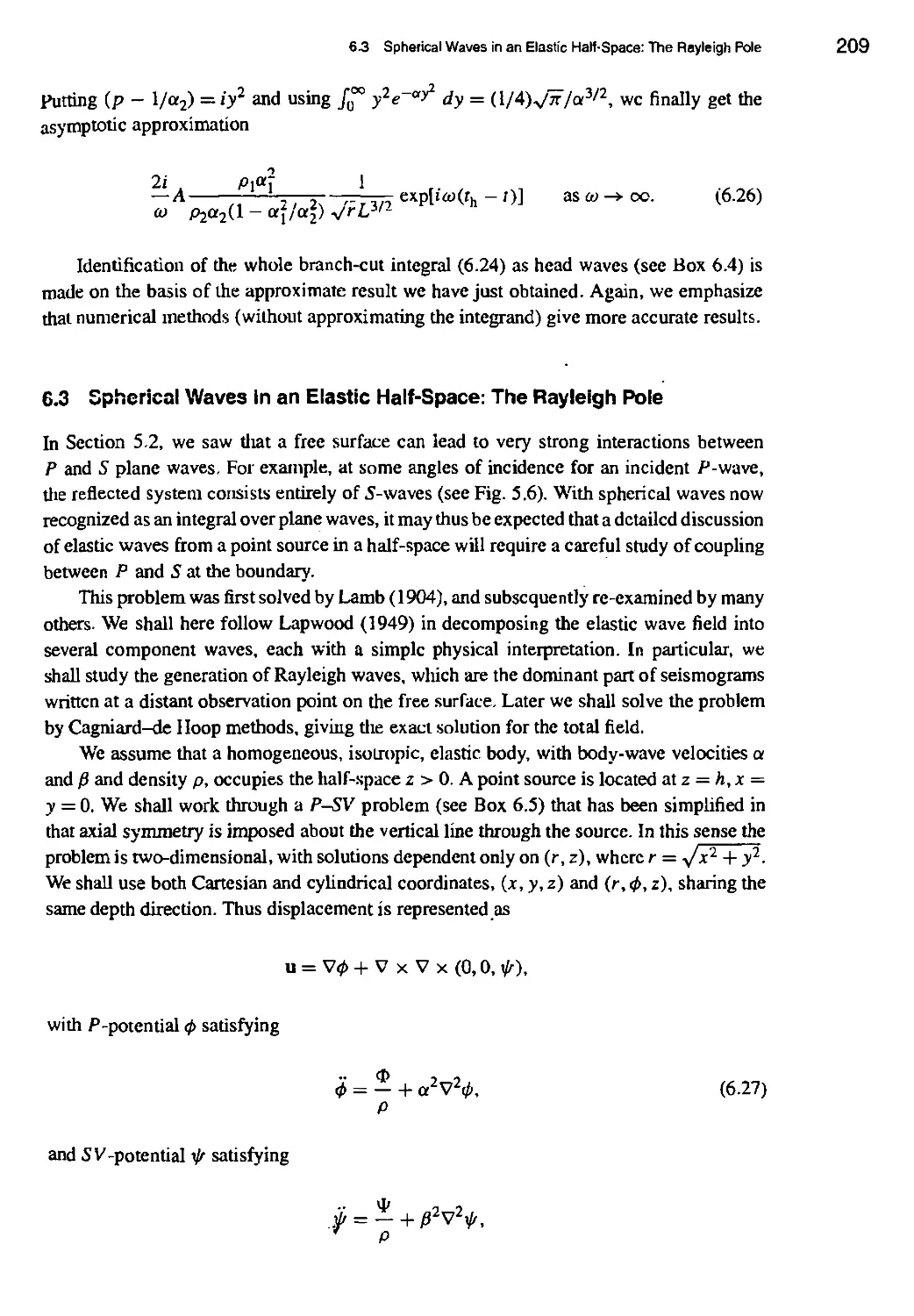 6.3 Spherical Waves in an Elastic Half-Space: The Rayleigh Pole
