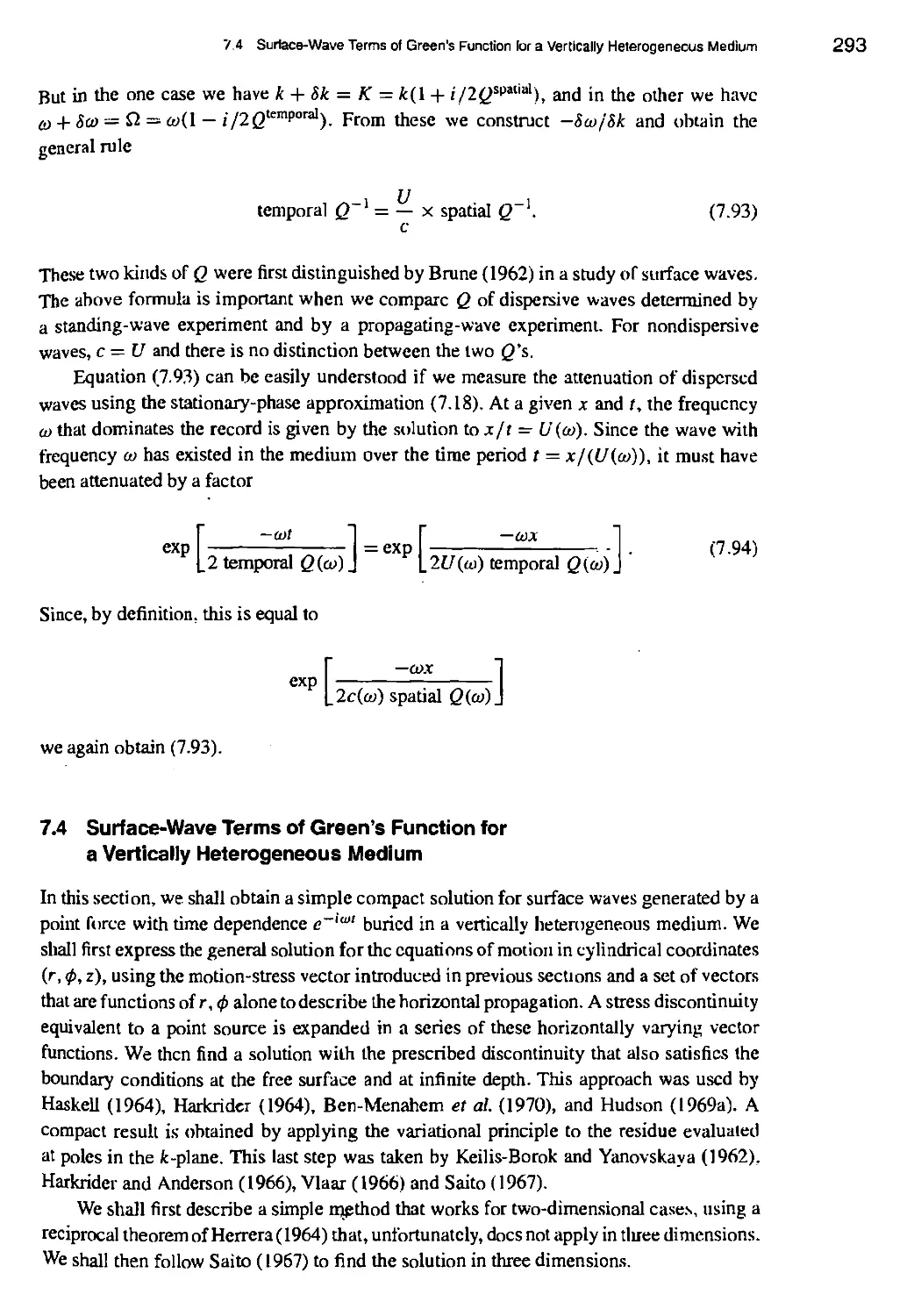 7.4 Surface-Wave Terms of Green's Function for a Vertically Heterogeneous Medium