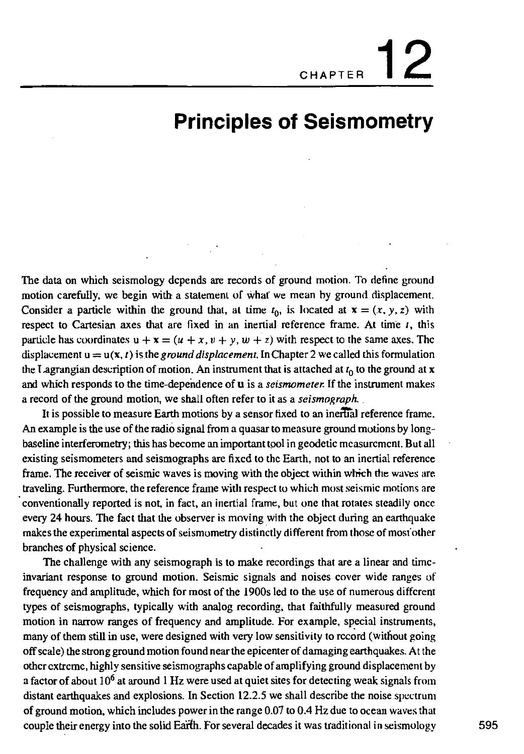 12. PRINCIPLES OF SEISMOMETRY