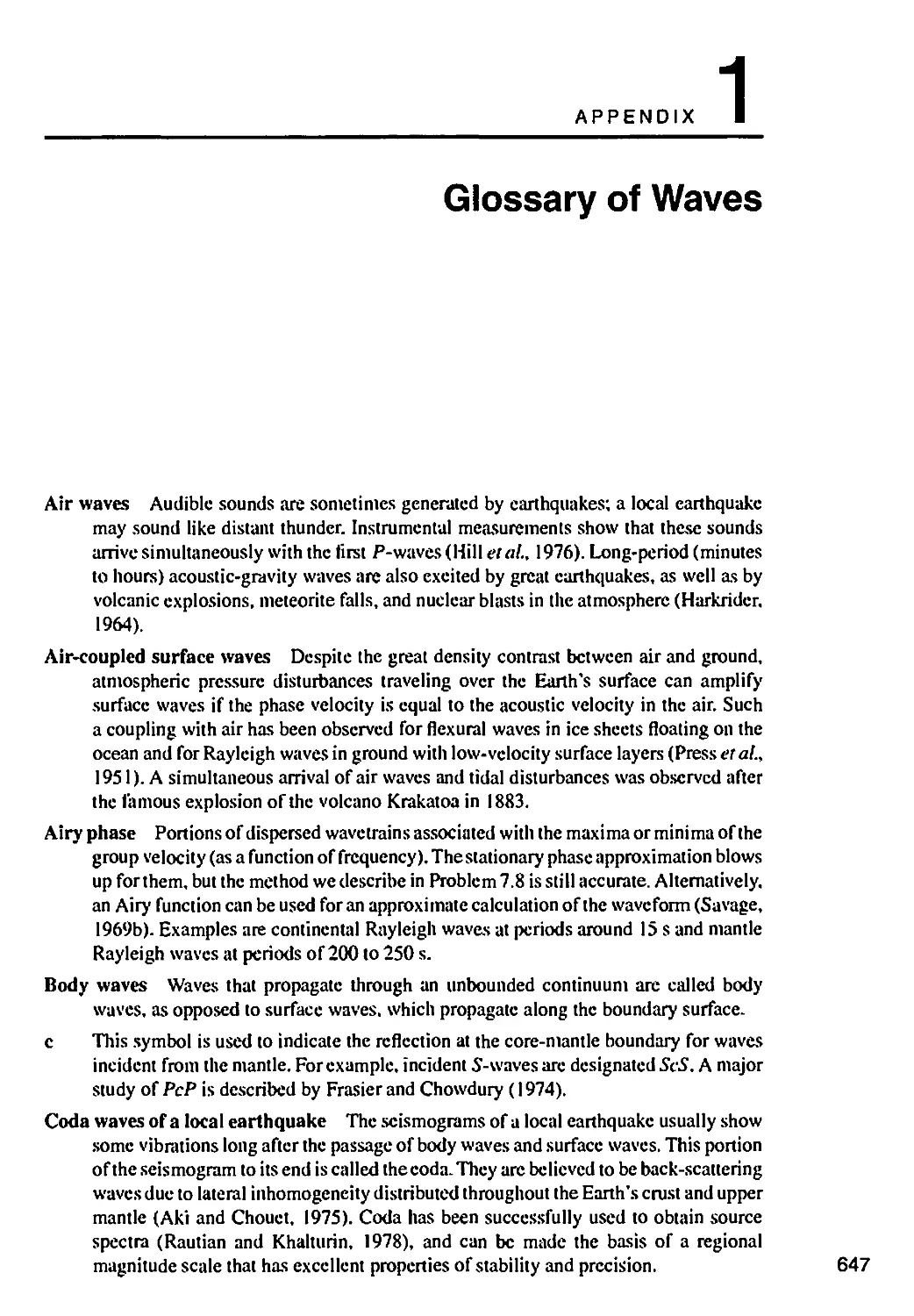 Appendix 1: Glossary of Waves