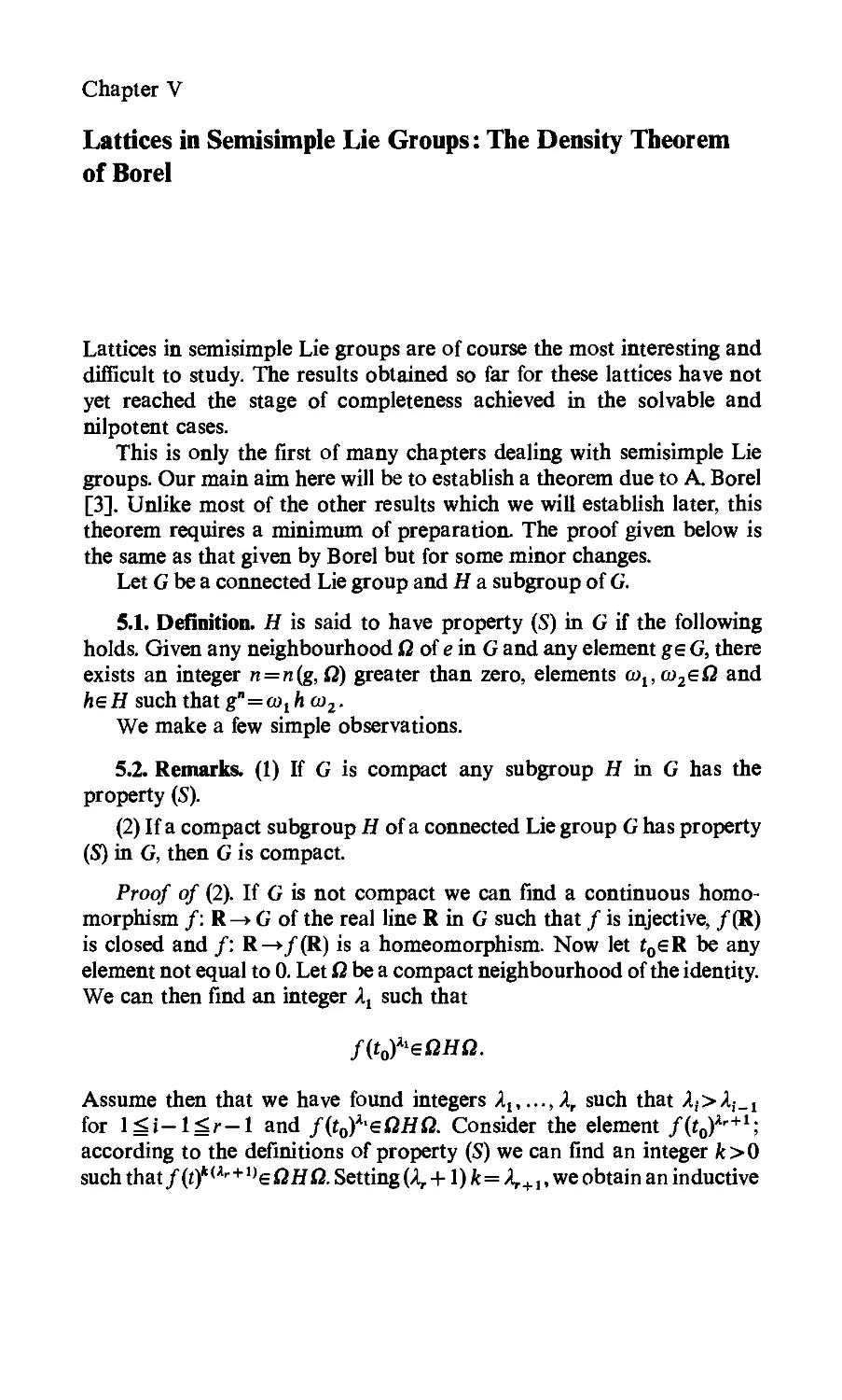 V. Lattices in Semisimple Lie Groups: The Density Theorem of Borel