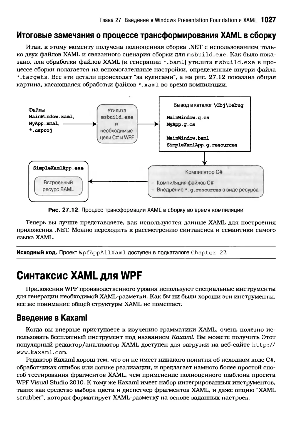 Итоговые замечания о процессе трансформирования XAML в сборку
Синтаксис XAML для WPF