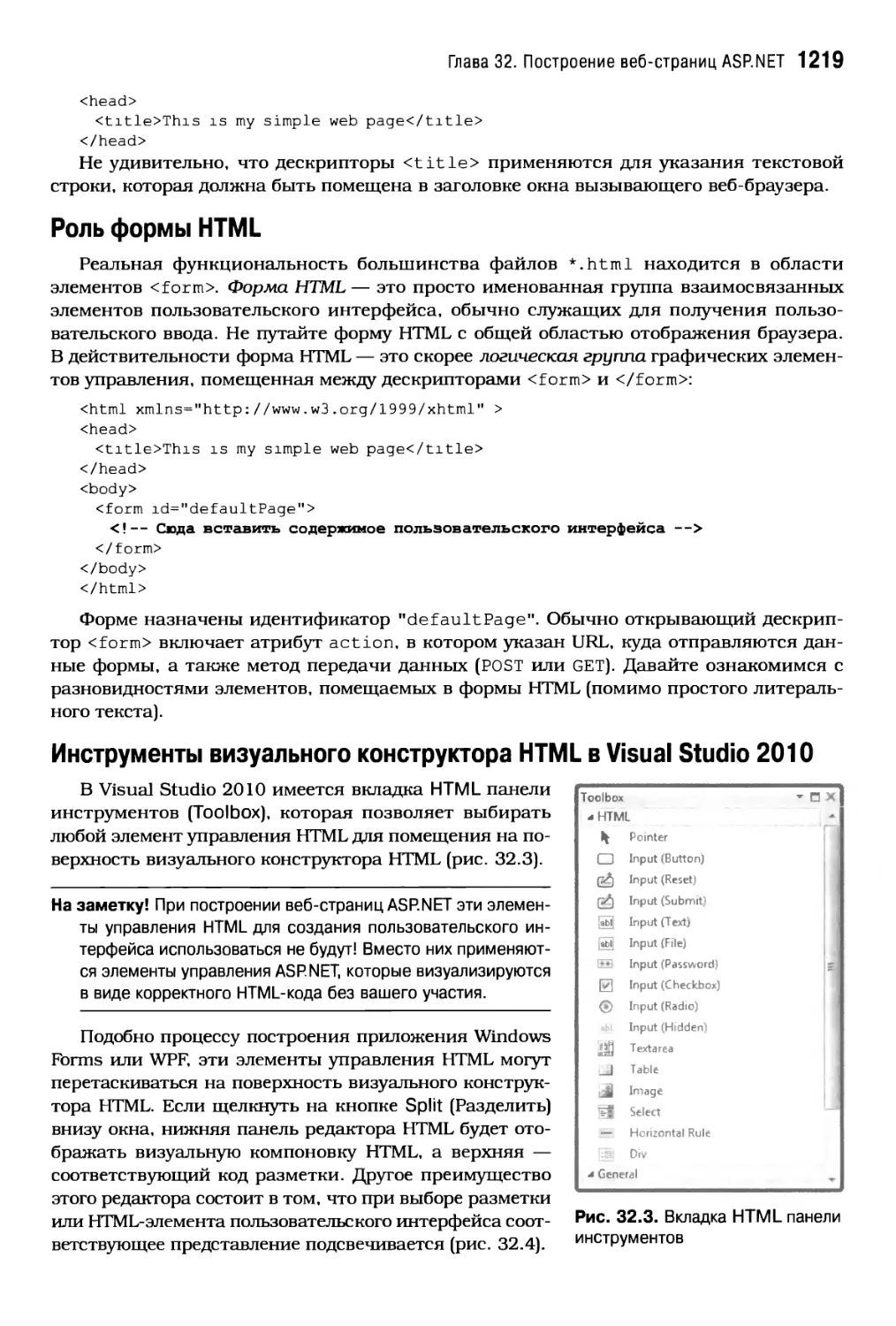 Роль формы HTML
Инструменты визуального конструктора HTML в Visual Studio 2010