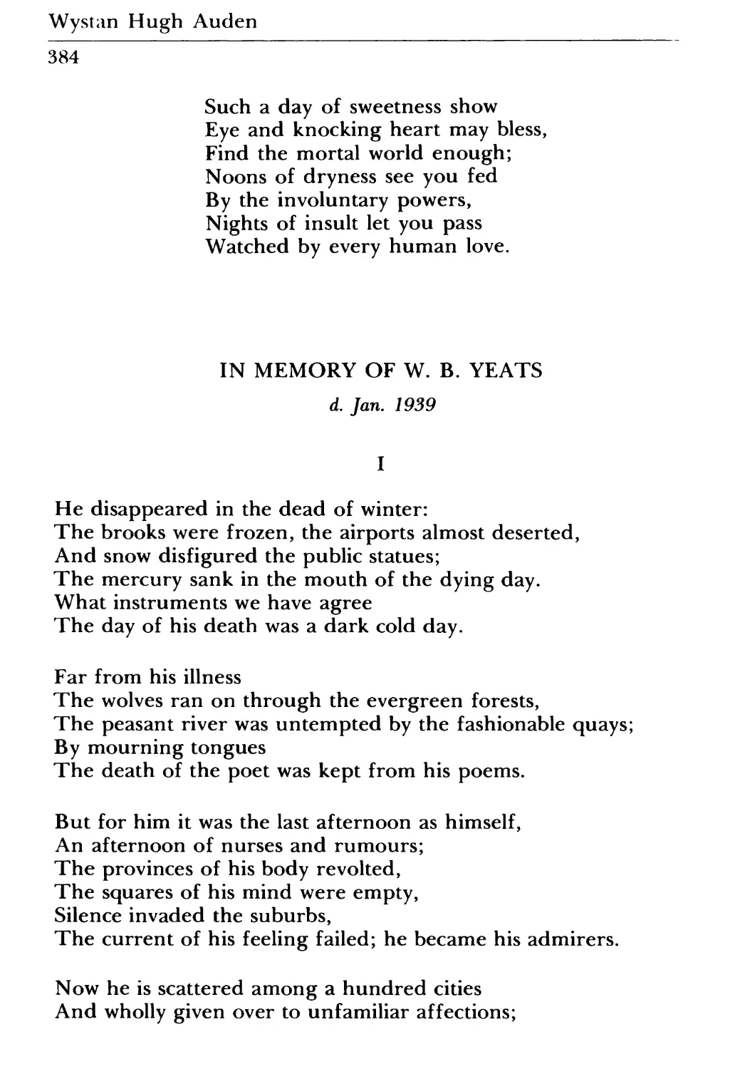 In Memory of W.B.Yeats