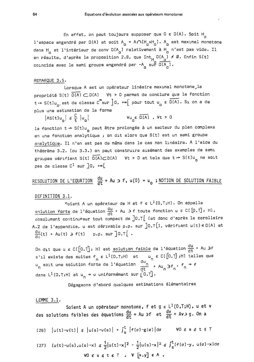 2. Résolution de 1'équation du/dt + Au etc. ; notion de solution faible