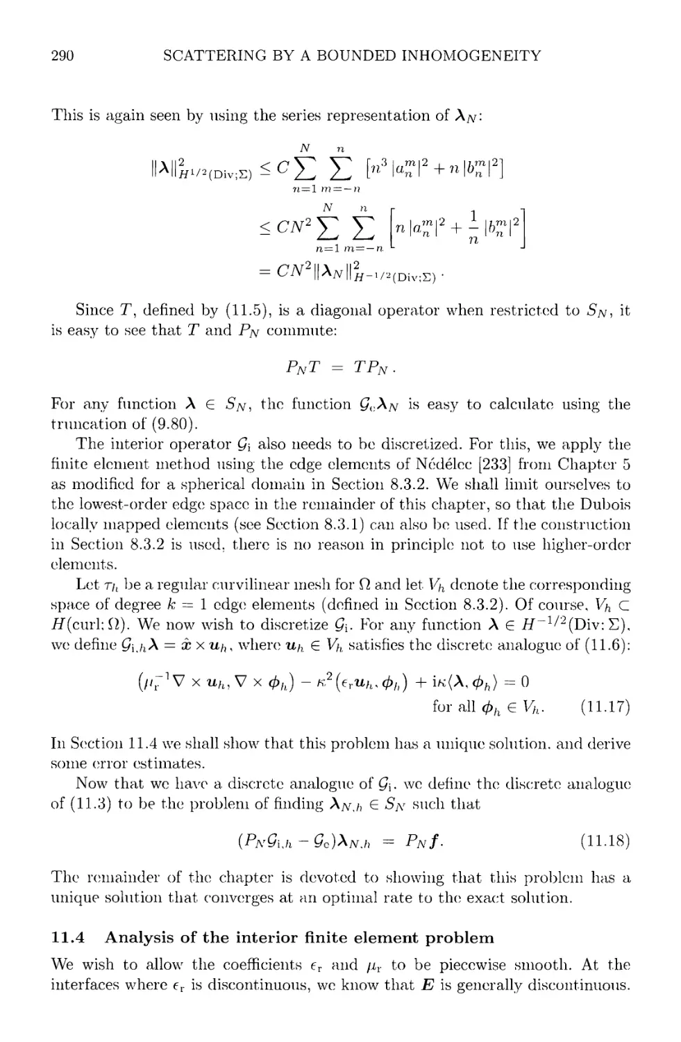 11.4 Analysis of the interior finite element problem