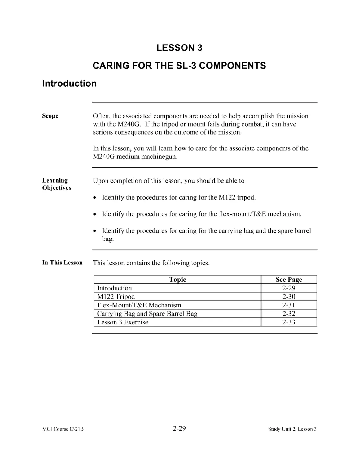 Lesson 3:  Caring for the SL-Components