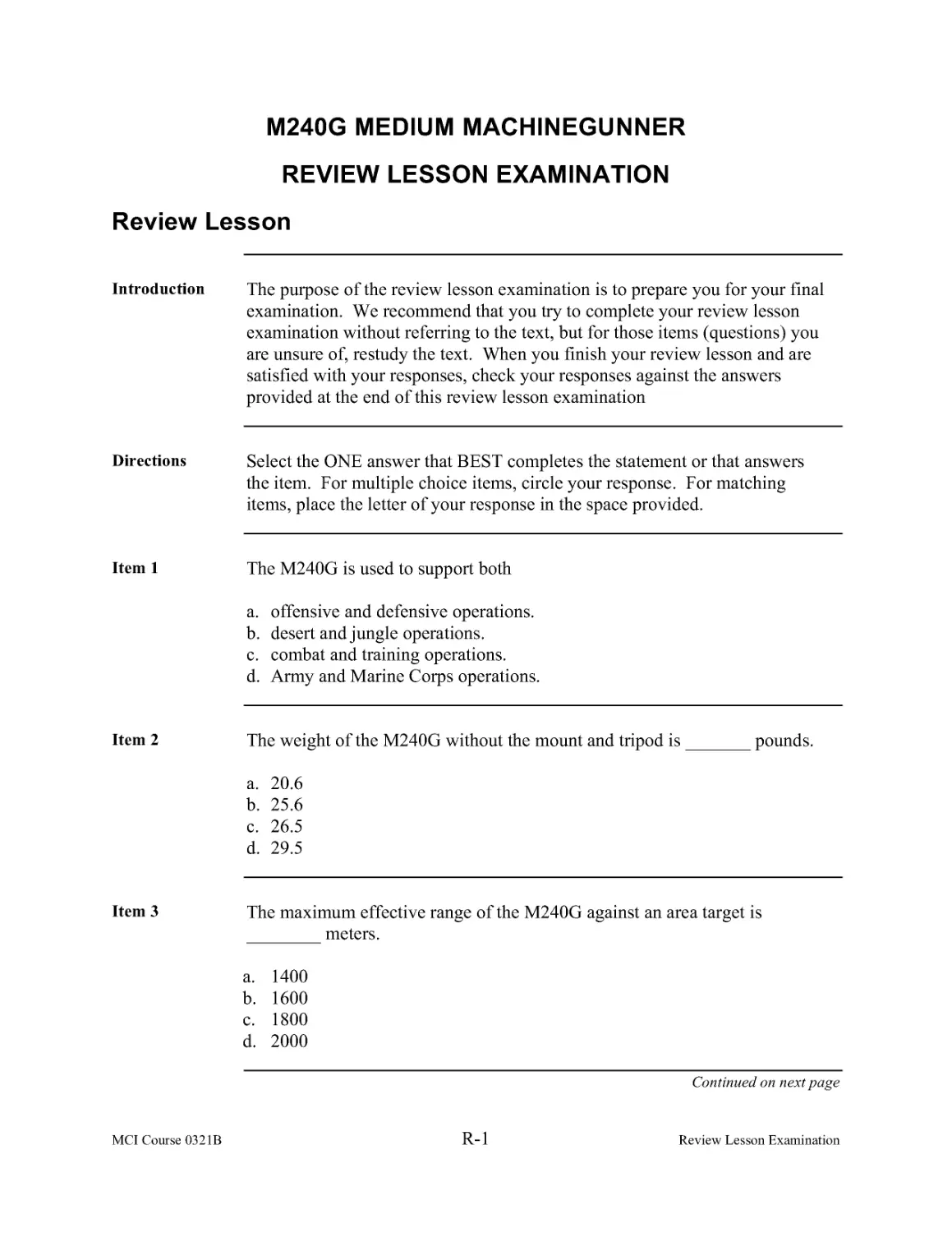 Review Lesson Examination