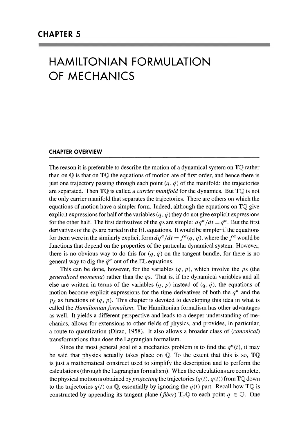 5 Hamiltonian Formulation of Mechanics