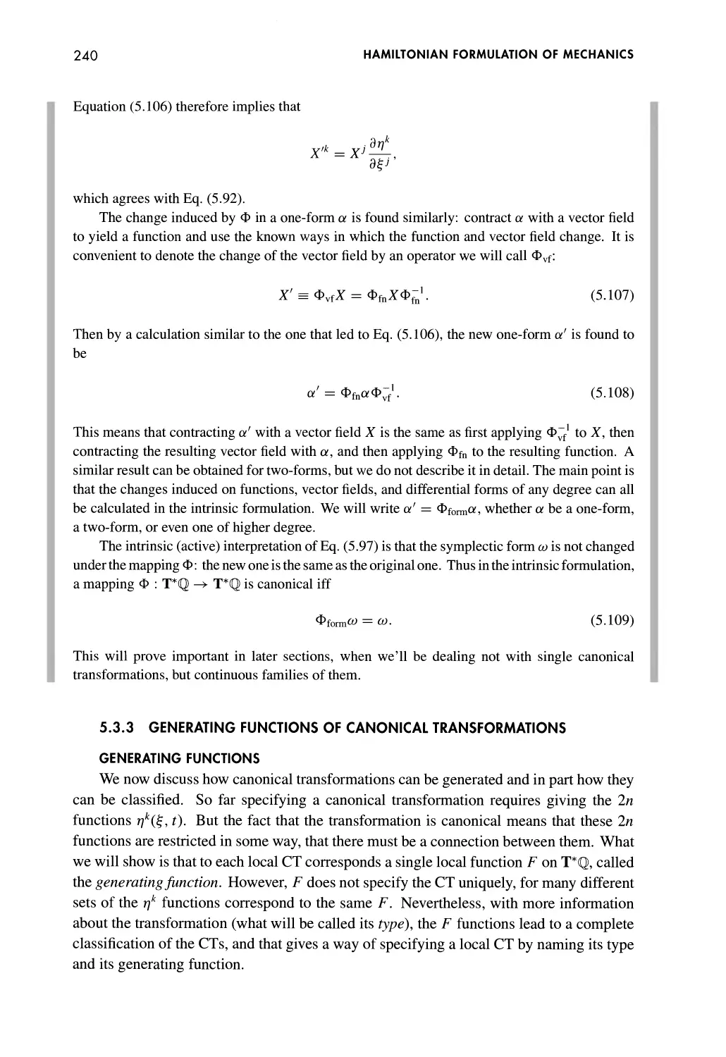 5.3.3 Generating Functions of Canonical Transformations