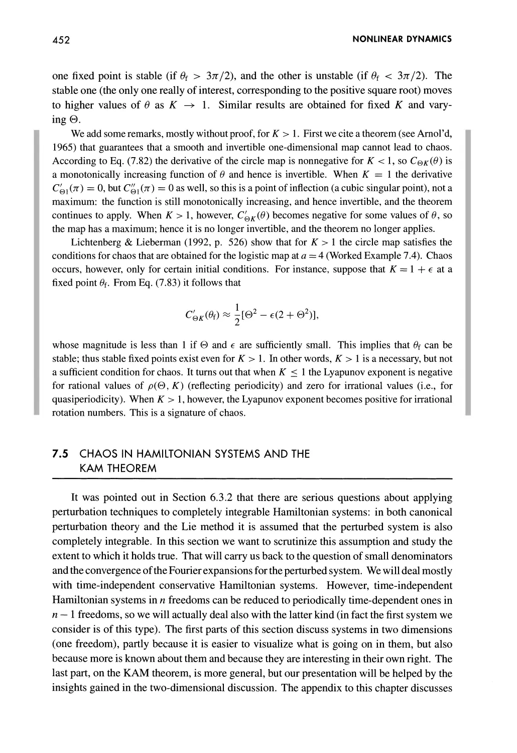 7.5 Chaos in Hamiltonian Systems and the KAM Theorem
