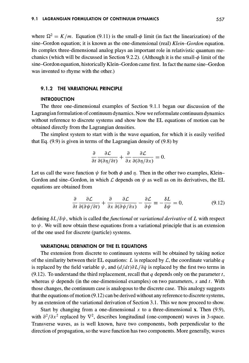 9.1.2 The Variational Principle
Variational Derivation of the EL Equations