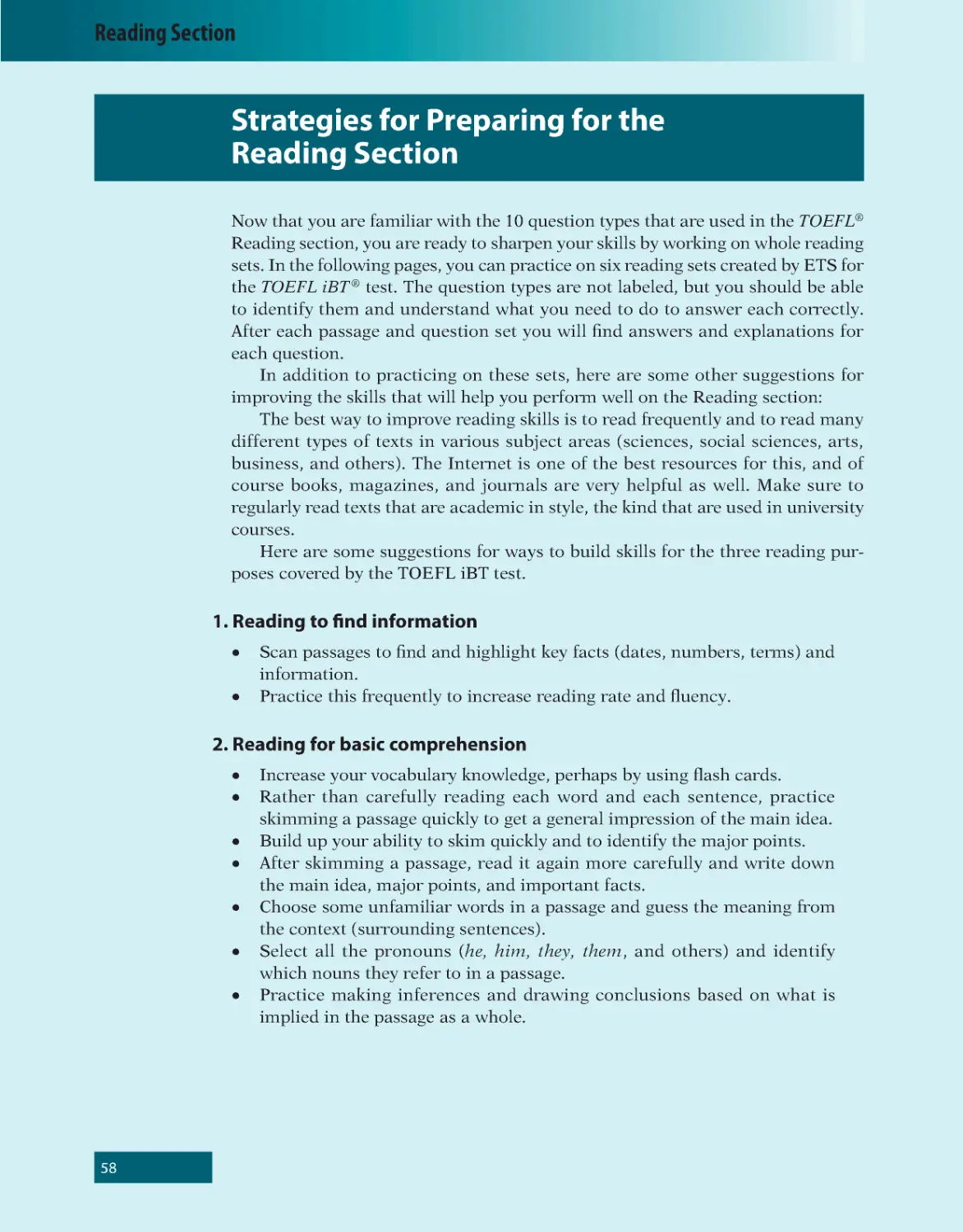 Strategies for Preparing for the Reading Section