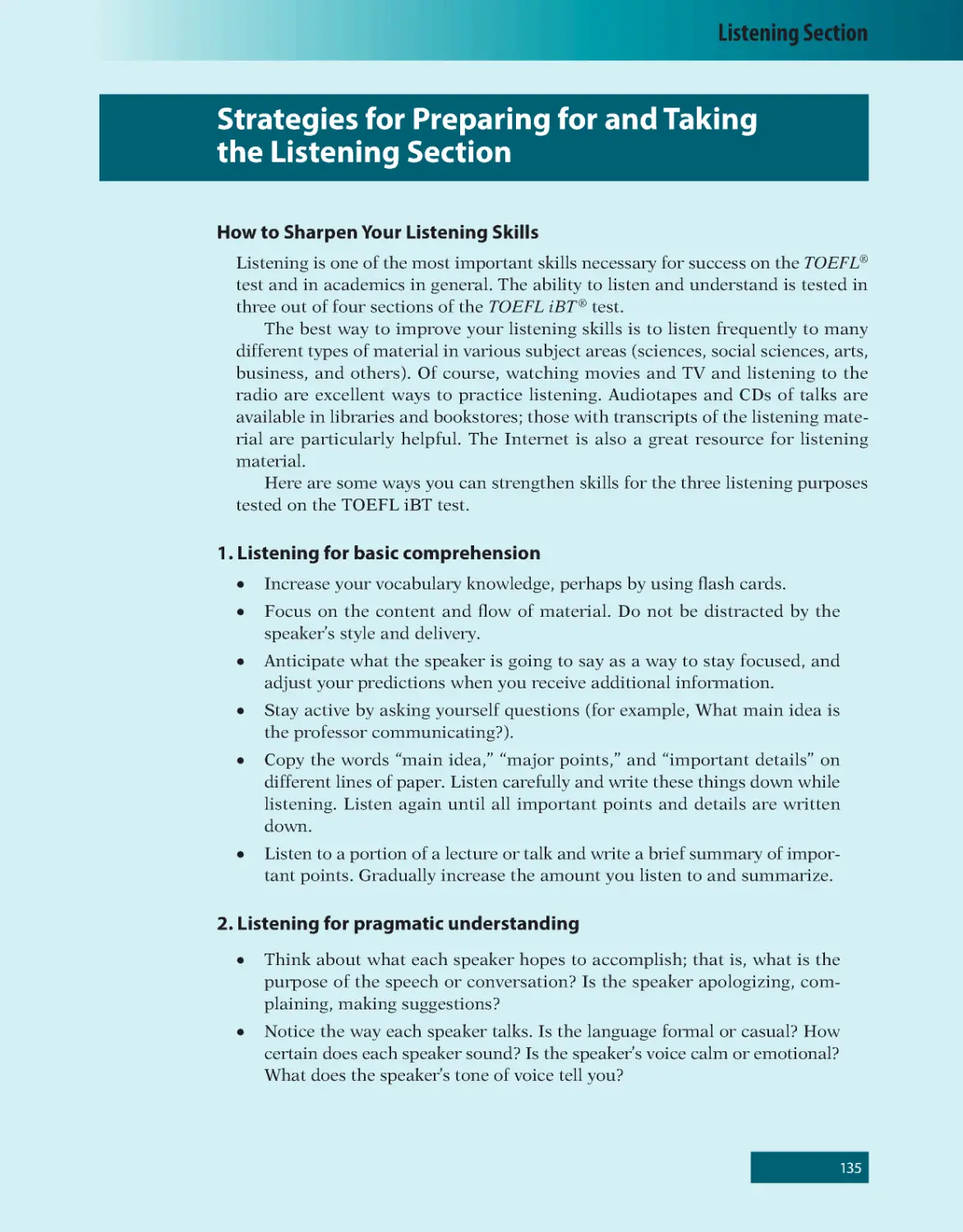 Strategies for Preparing for and Taking the Listening Section