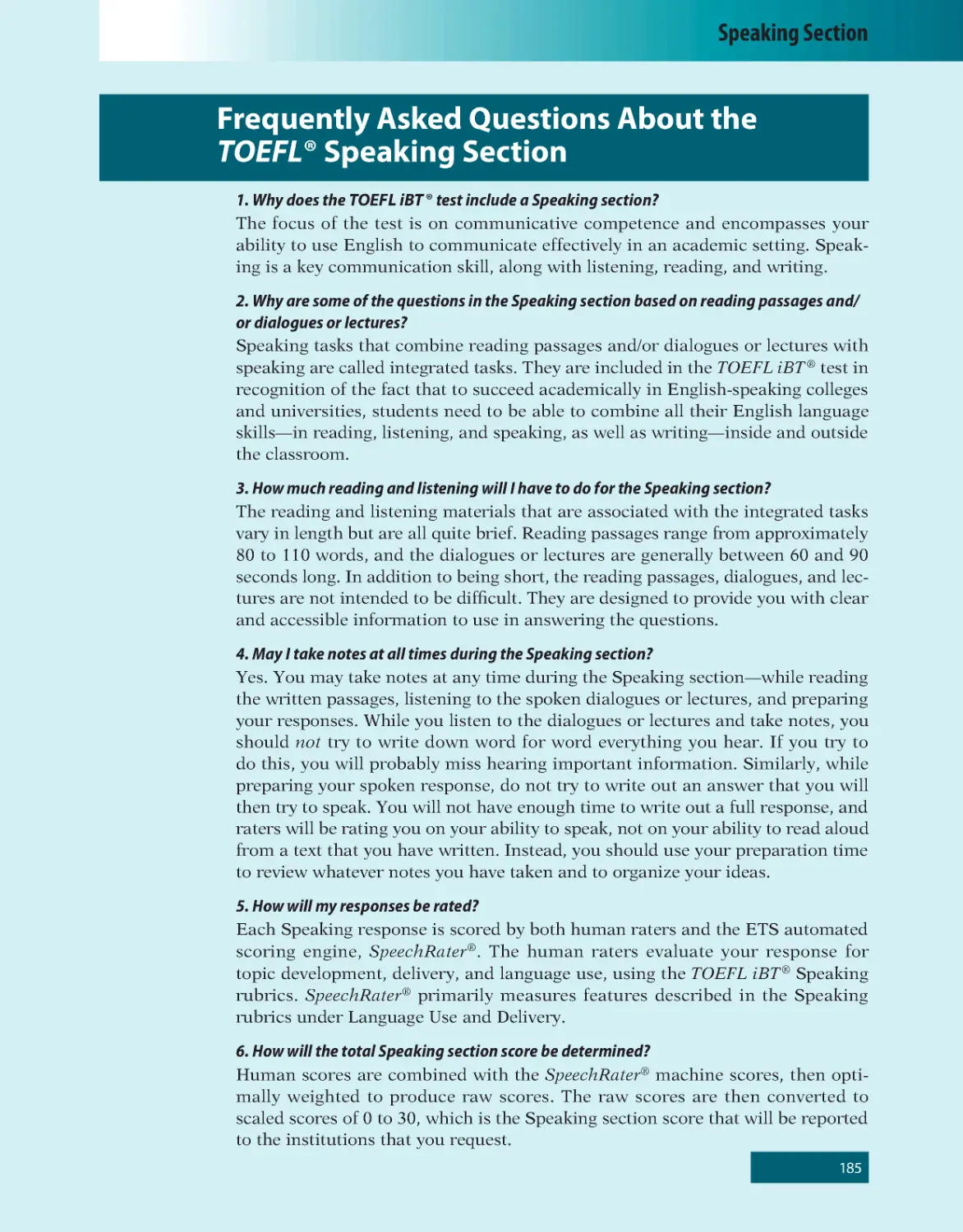 Frequently Asked Questions About the TOEFL® Speaking Section