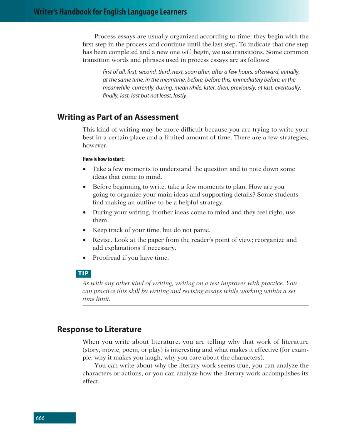 Writing as Part of an Assessment
Response to Literature