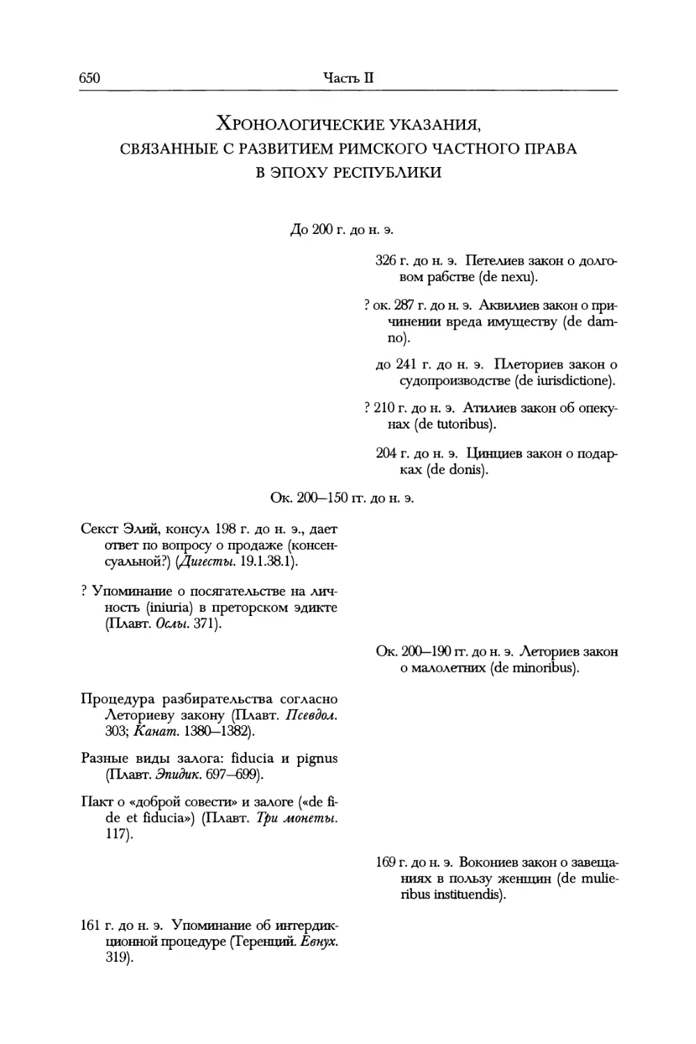Хронологические указания, связанные с развитием римского частного права в эпоху Республики