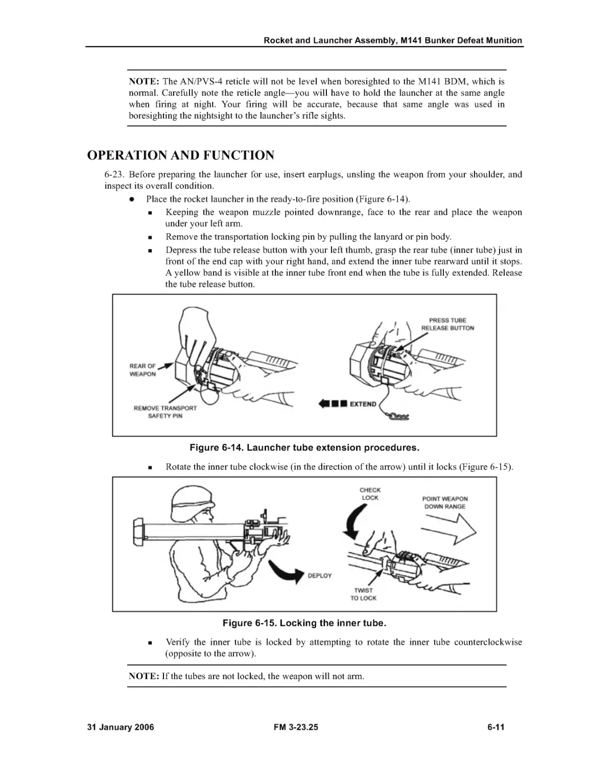 Figure 6-14. Launcher tube extension procedures.
Figure 6-15. Locking the inner tube.
OPERATION AND FUNCTION