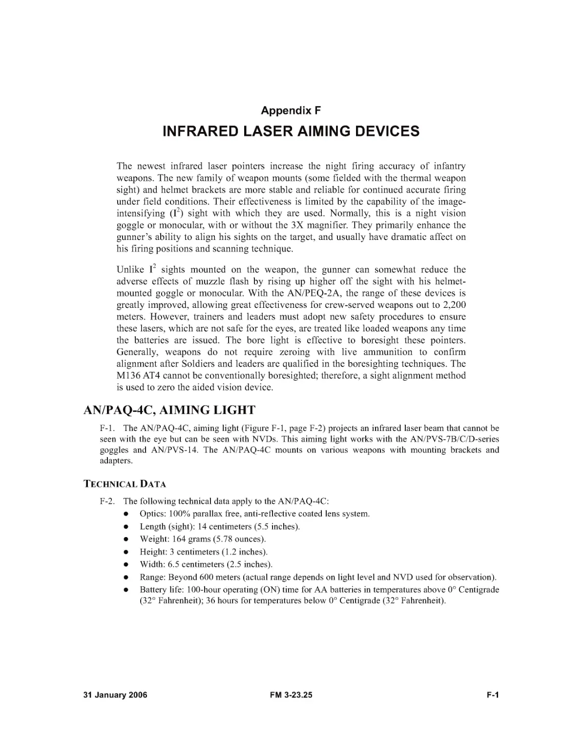 Appendix F - INFRARED LASER AIMING DEVICES