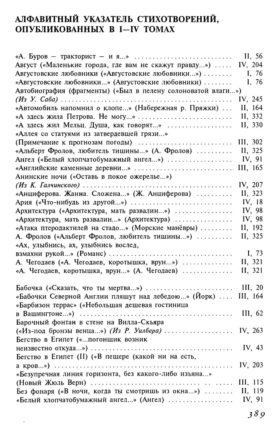 Алфавитный указатель стихотворений, опубликованных в I—IV томах