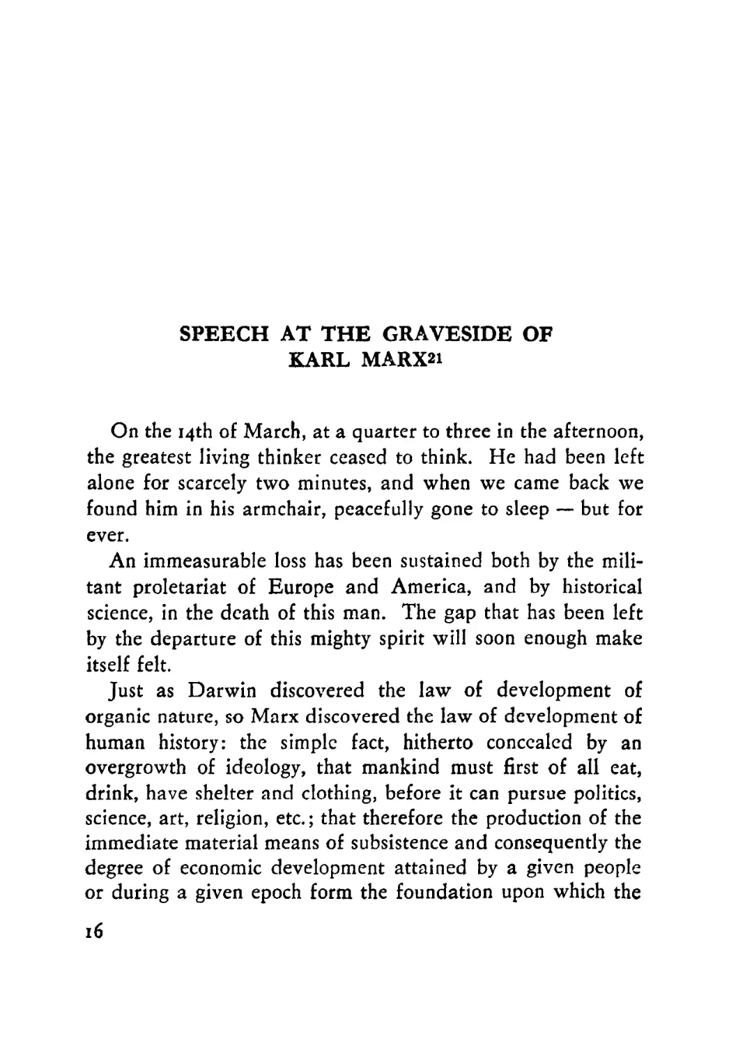 Speech at the graveside of Karl Marx