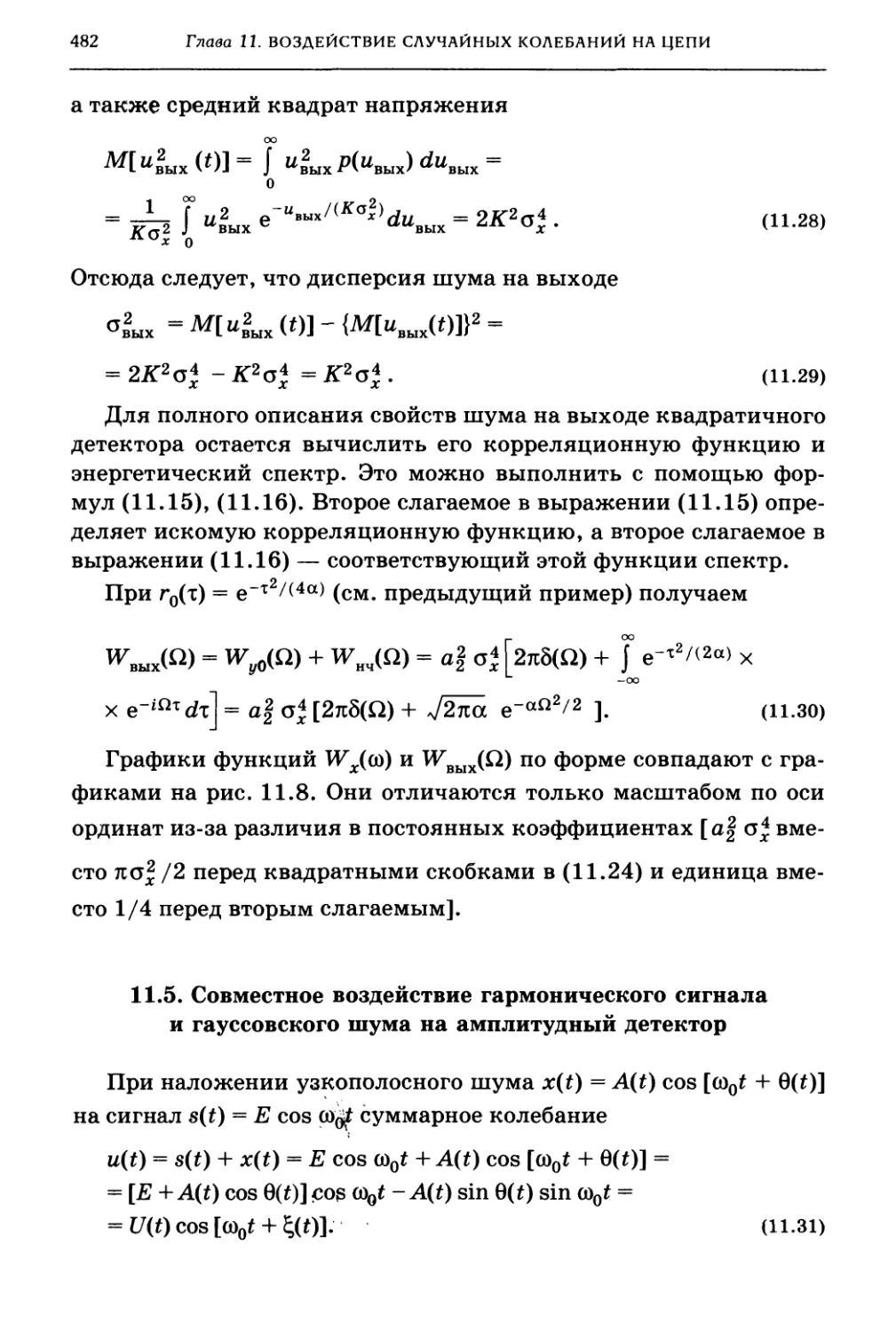 11.5. Совмест ное воздействие гармонического сигнала и гауссовского шума на амплитудный детектор