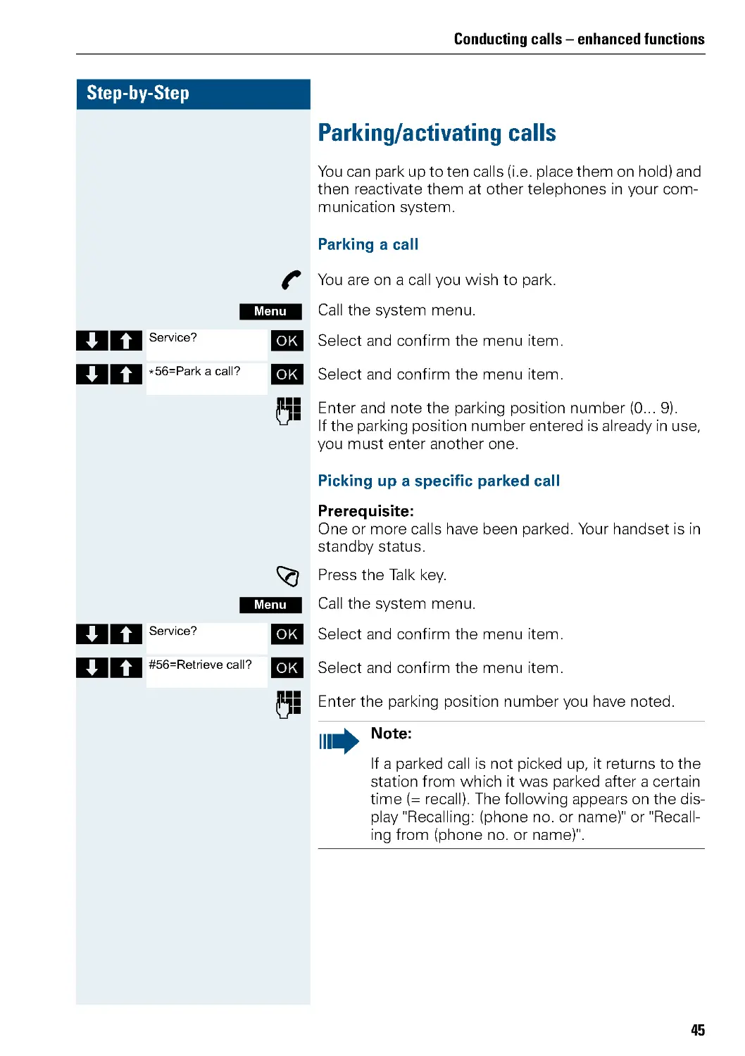 Parking/activating calls