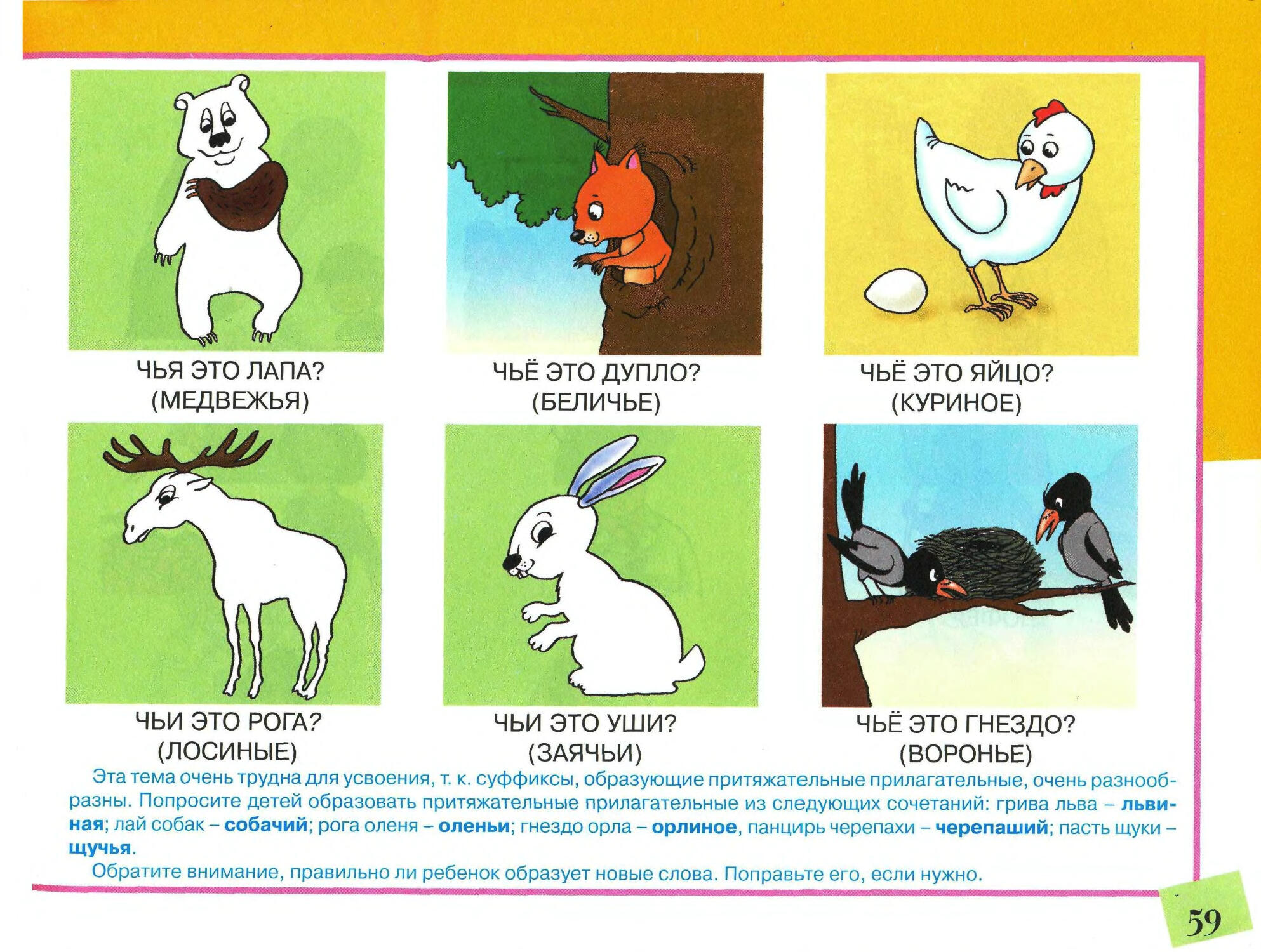 Притяжательные прилагательные картинки для дошкольников. Притяжательные прилагательные. Альбом володиной по развитию речи картинки. Как понять чьи рога.
