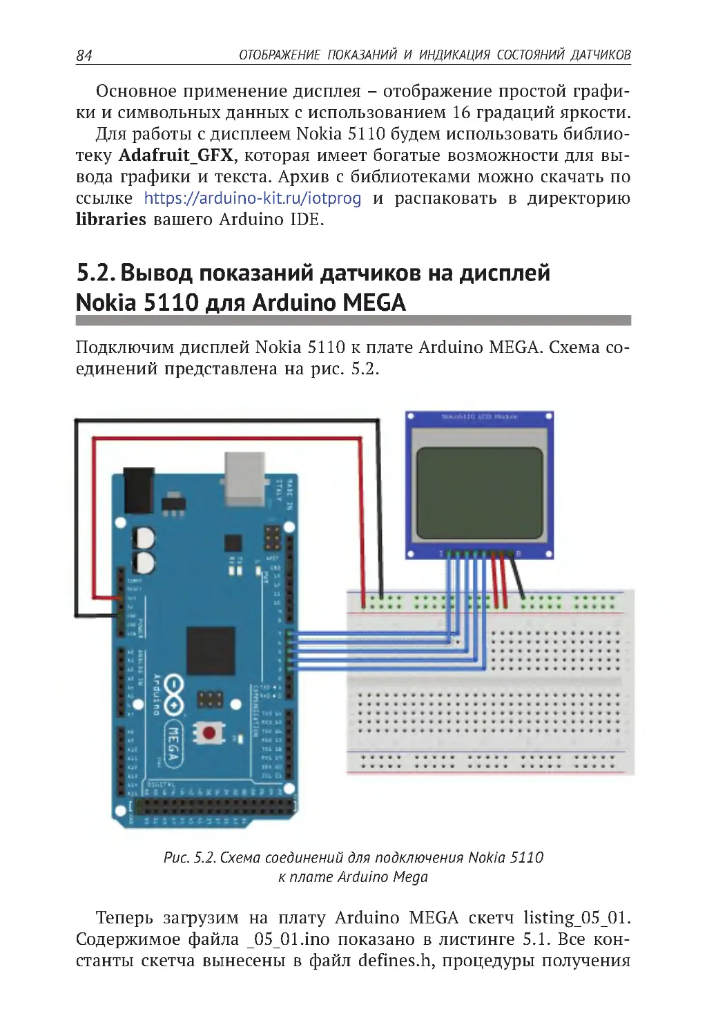 5.2. Вывод показаний датчиков на дисплей Nokia 5110 для Arduino MEGA