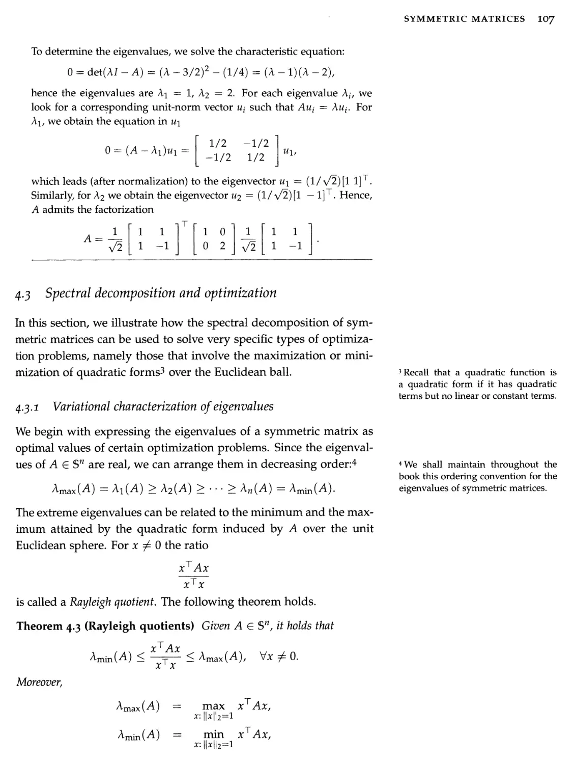 4.3 Spectral decomposition and optimization 107