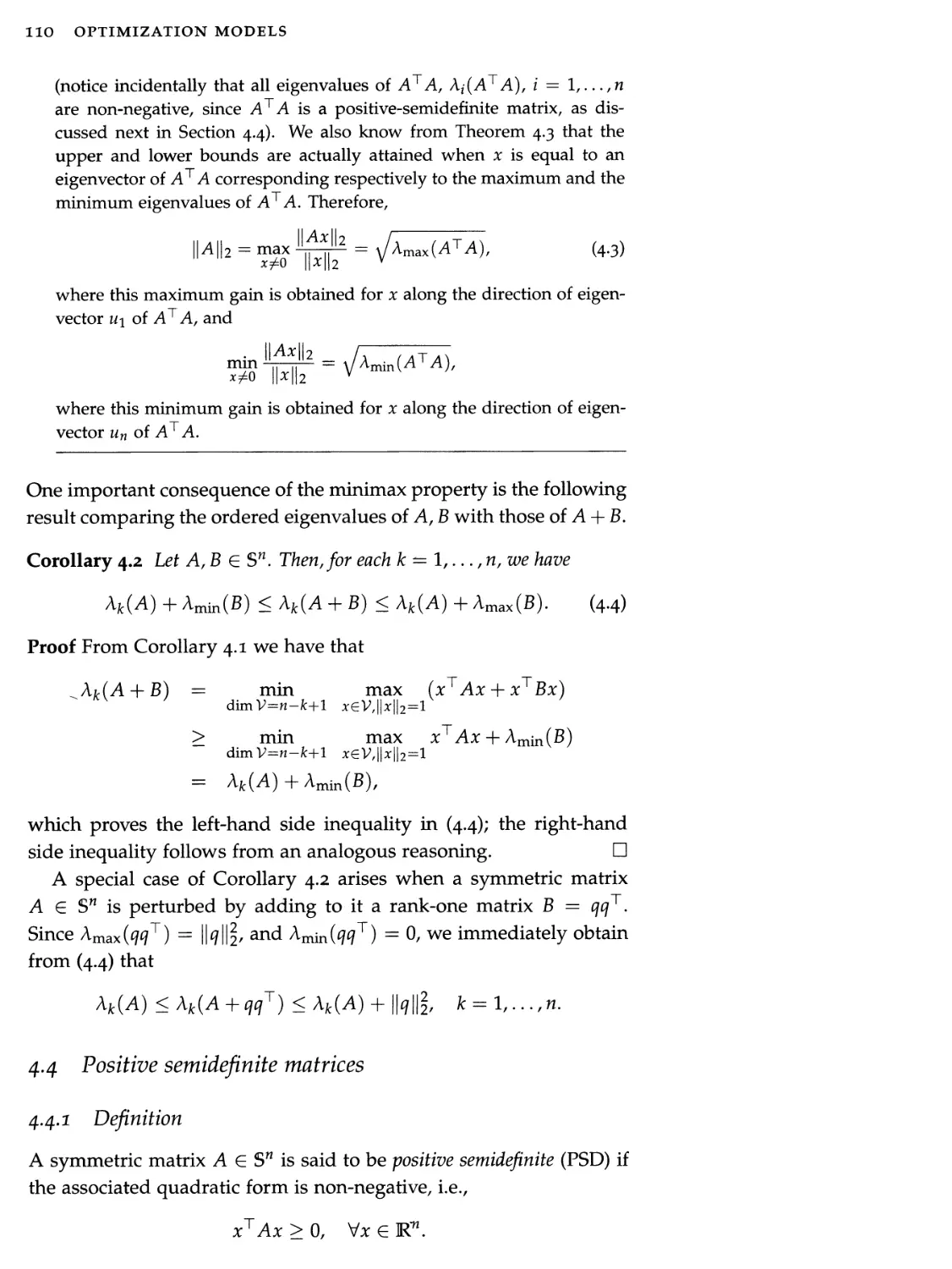 4.4 Positive semidefinite matrices 110