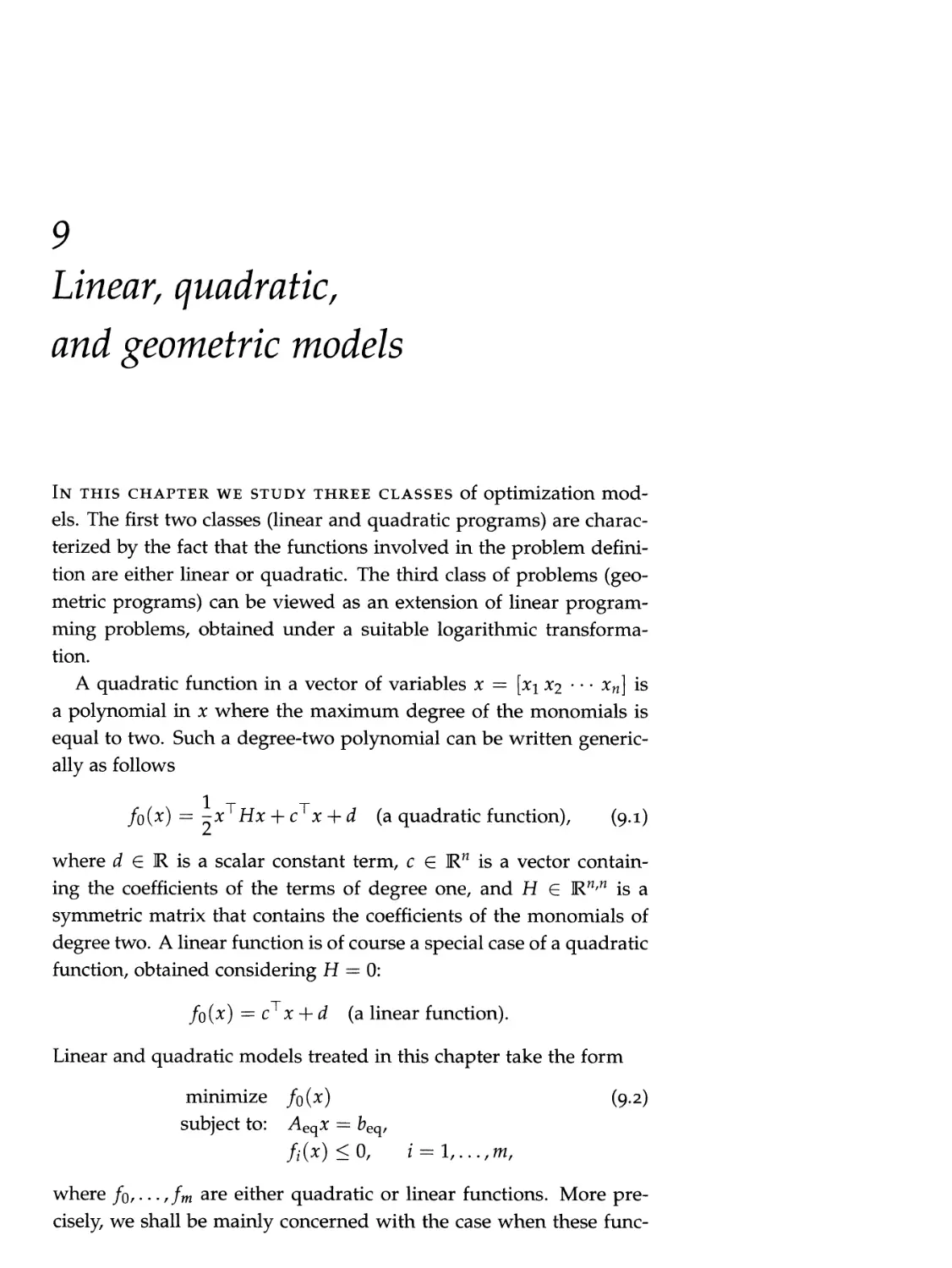 9 Linear, quadratic, and geometric models 293