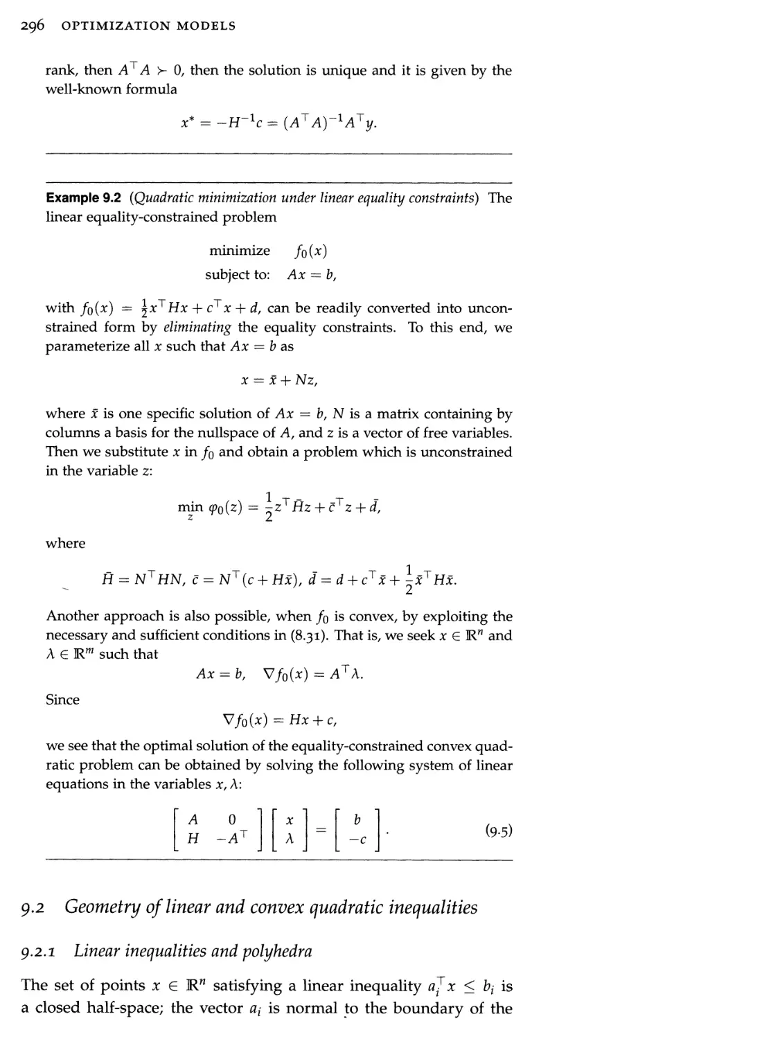 9.2 Geometry of linear and convex quadratic inequalities 296