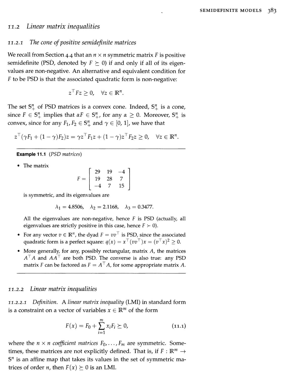 11.2 Linear matrix inequalities 383
