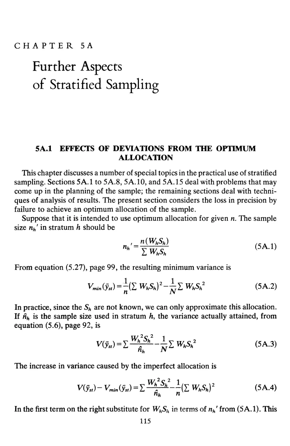 5A Further Aspects of Stratified Sampling