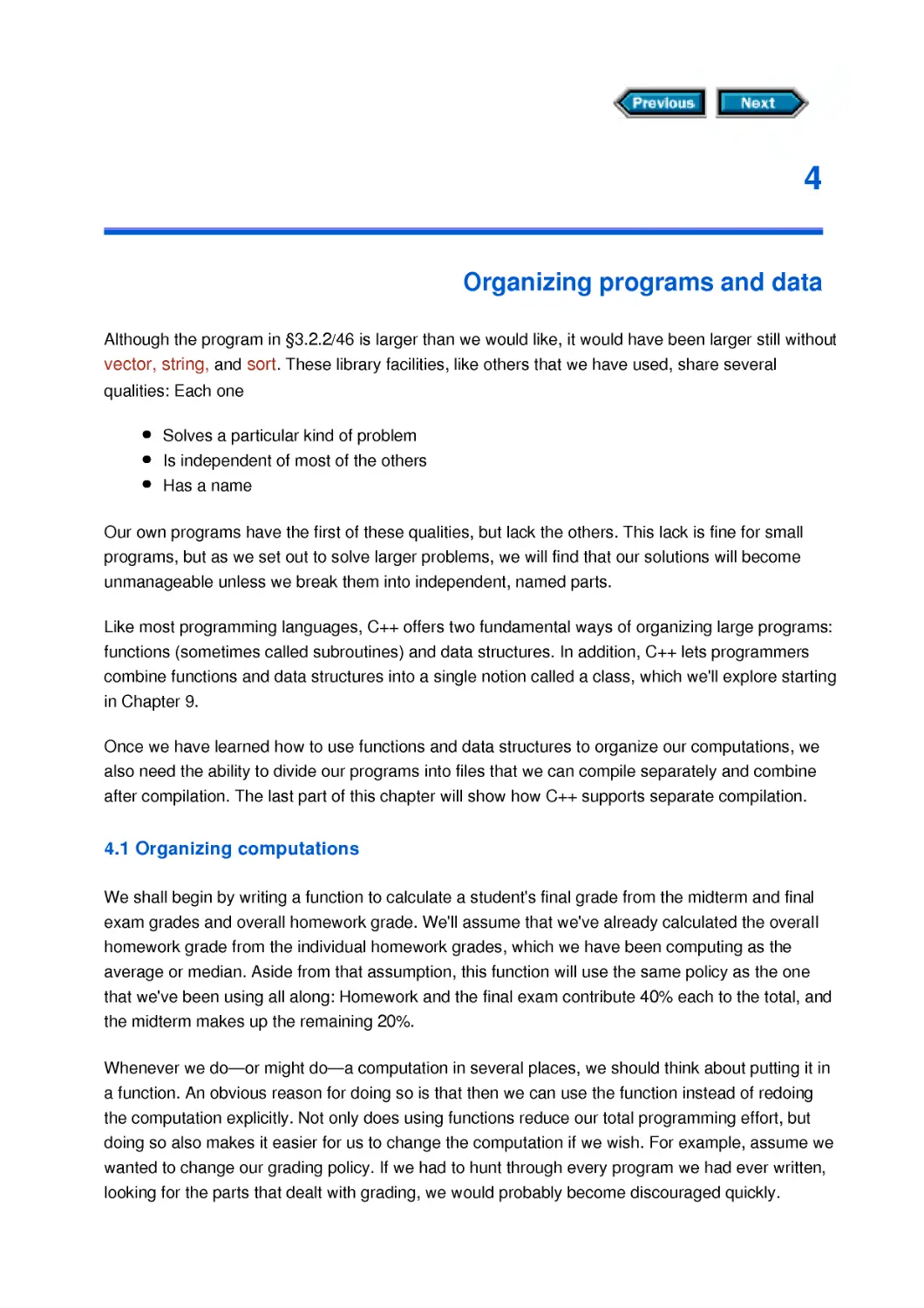 Chapter 4 Organizing programs and data