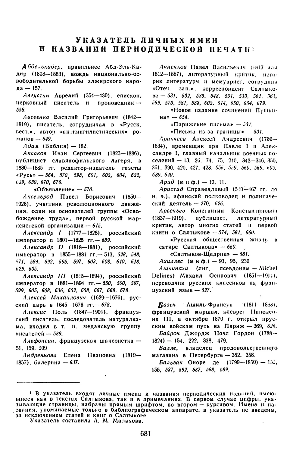 Указатель личных имен и названий периодической печати