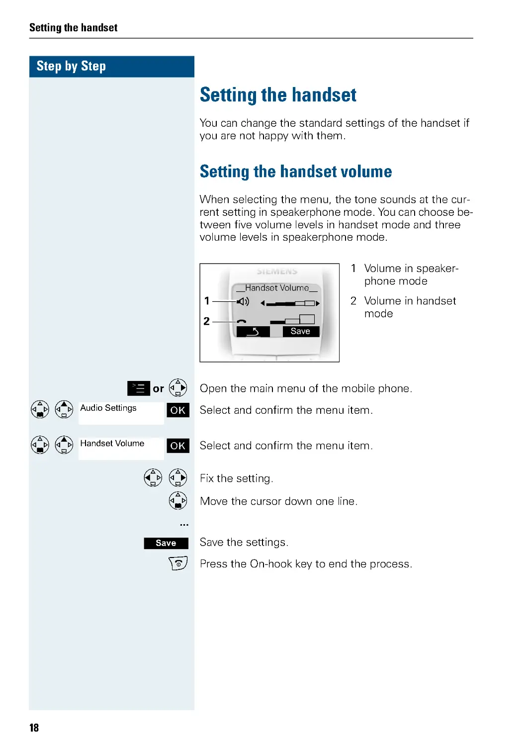 Setting the handset