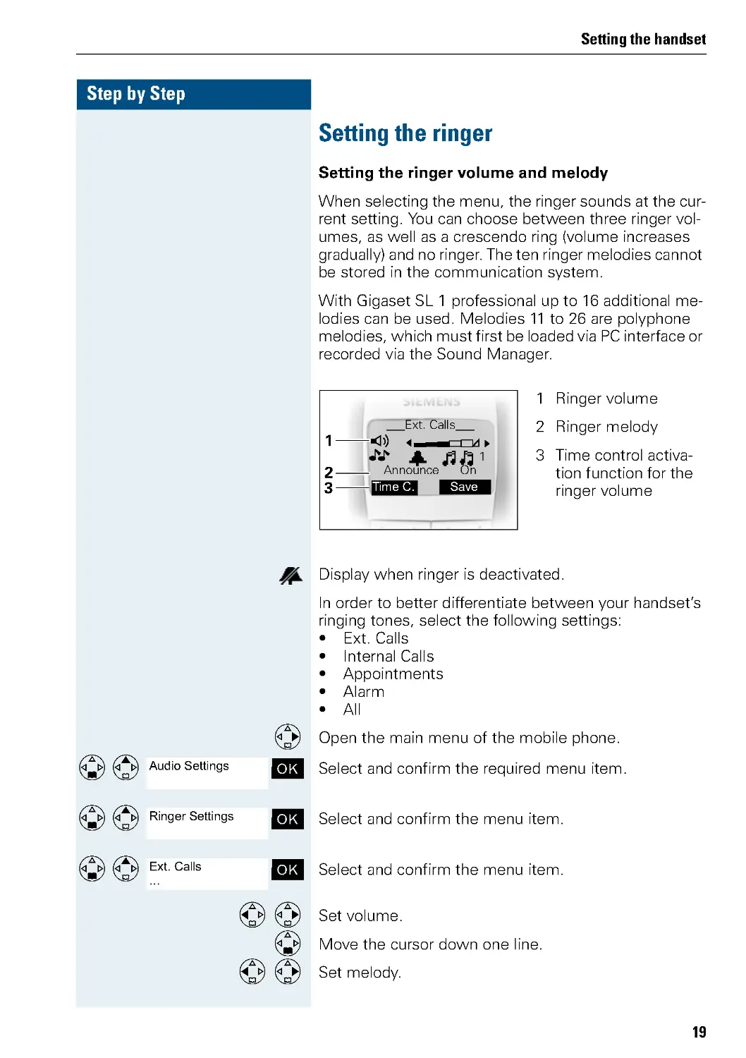 Setting the ringer