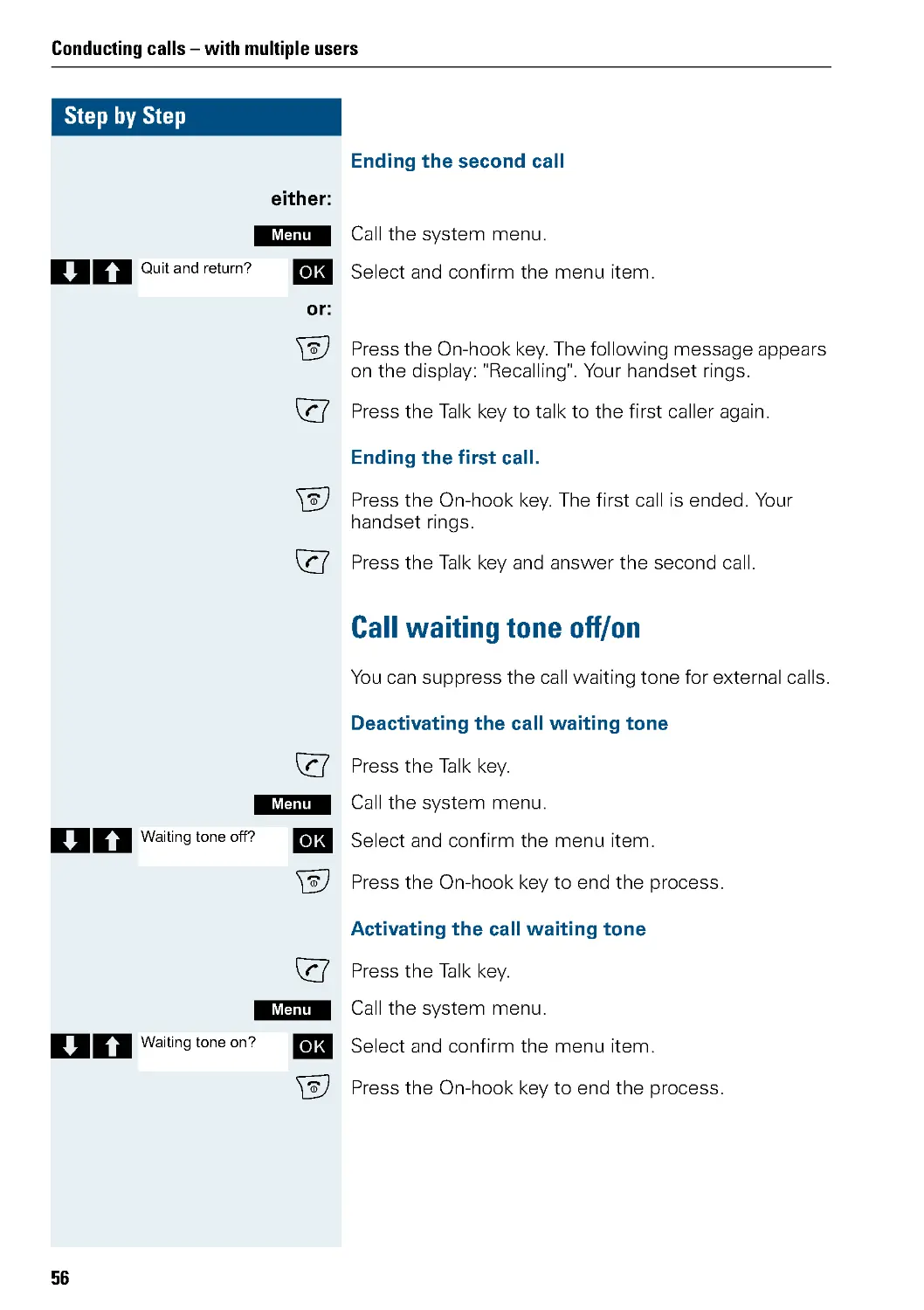 Call waiting tone off/on