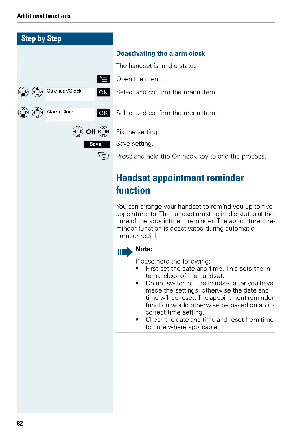 Handset appointment reminder function