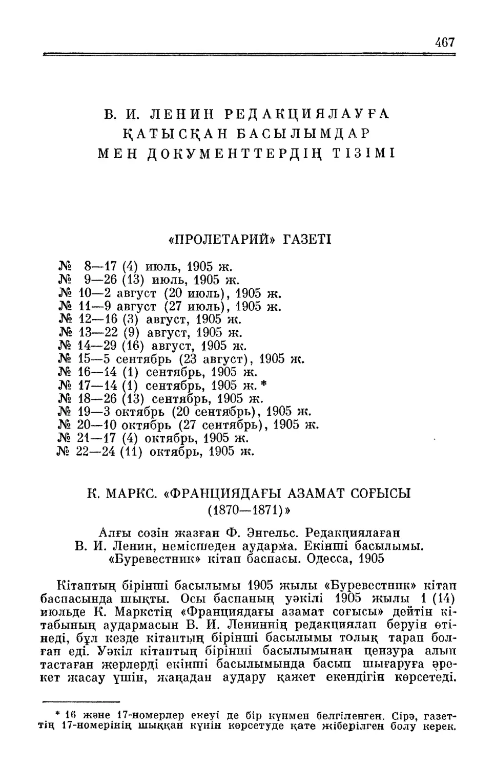 В. И. Ленин редакциялауға қатысқан басылымдар мен документтердің тізімі