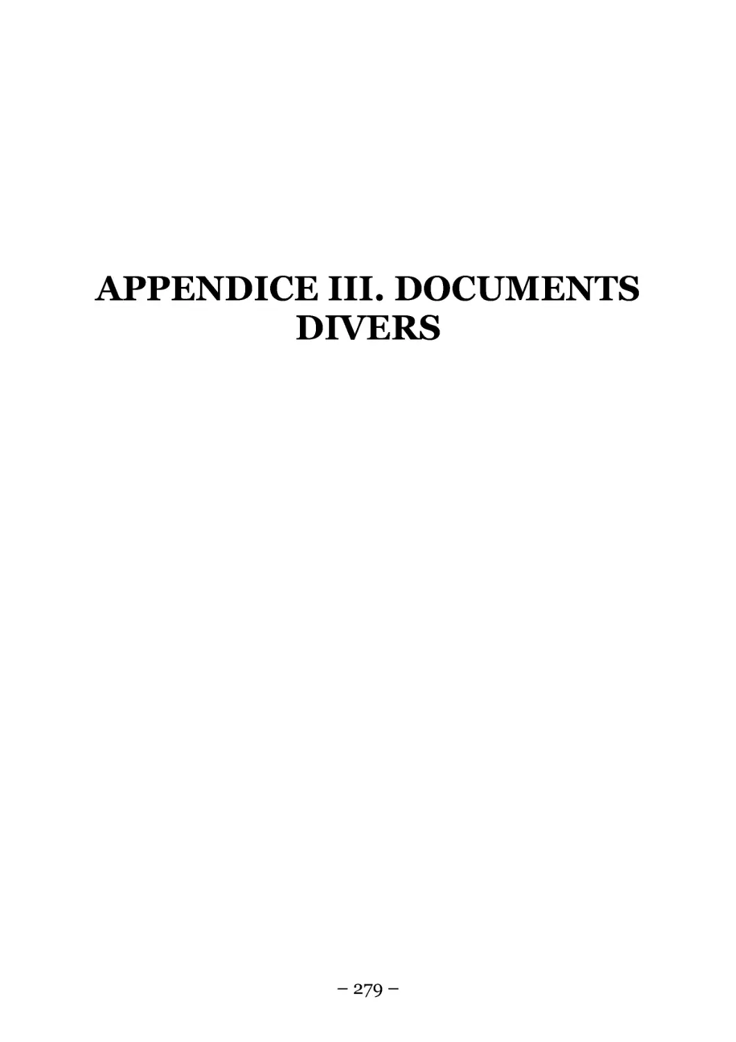 APPENDICE III. DOCUMENTS DIVERS