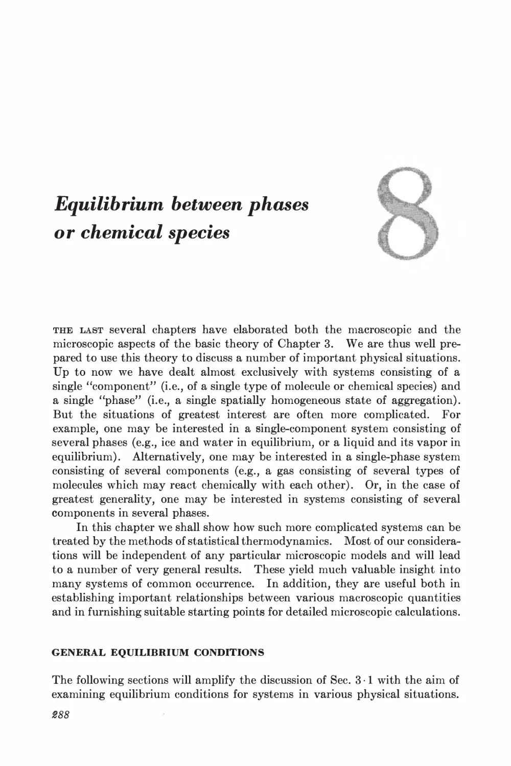 Chapter 8: Equilibrium between Phases or Chemical Species