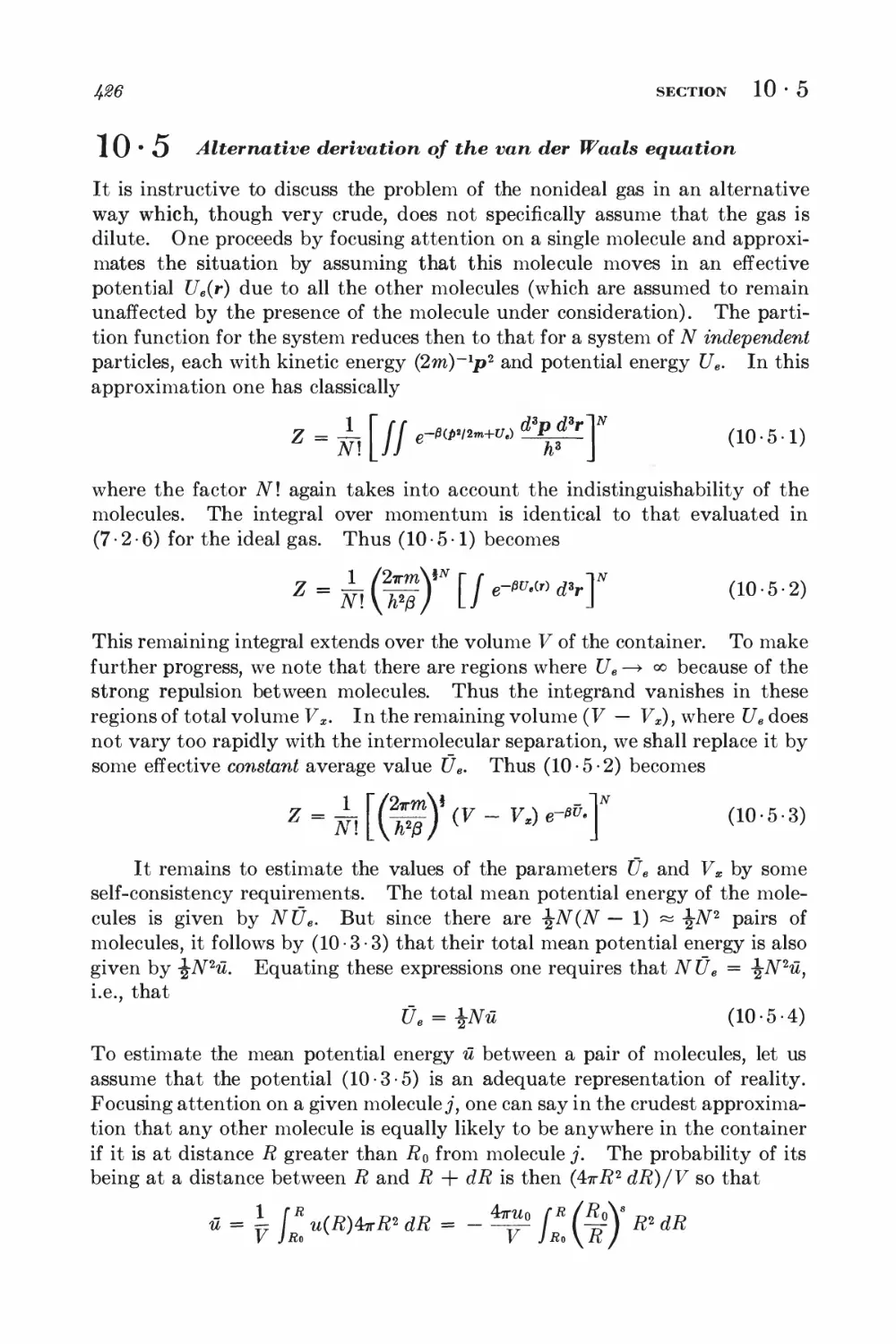 10.5 Alternative derivation of the van der Waals equation