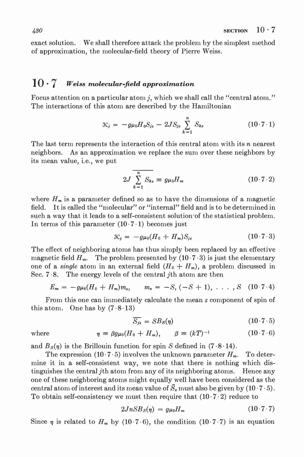 10.7 Weiss molecular-field approximation
